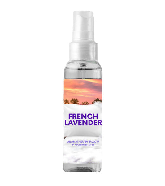 Eternia® French Lavender pillow mist spray bottle with white pump, clear liquid