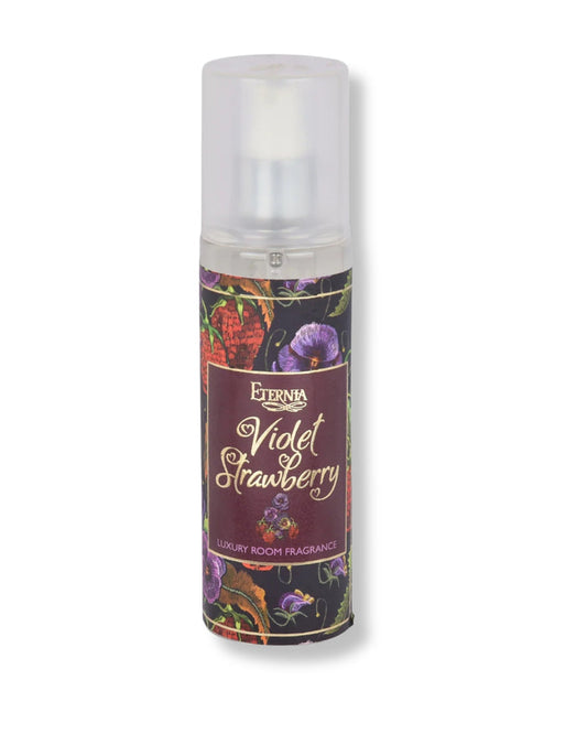 Room spray bottle with white mist cap and Violet Strawberry floral label