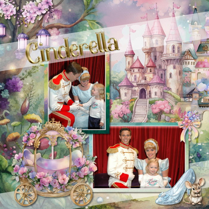 Capture the fairytale moments of childhood with this beautiful, watercolor kit filled with fantasy embellishments, clusters, papers, and golden alpha set by Lucky Girl Creative digital art designed for a princess. Great for little girls, baby, and Mother's Day! Fairy tale embellishments include bluebird, chickadee, bird, butterfly, dragon, elk, goose, horse, mouse, sheep, swan, unicorn, beanstalk, pea, canopy bed, book, candelabra, candle, carriage, castle, tower, chandelier, grandfather clock, crown, tiara