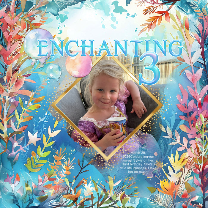 Capture the fairytale moments of childhood with these easy-to-use beautiful, watercolor under the sea fantasy embellishments, papers, clusters, and water alpha set by Lucky Girl Creative digital art for digital scrapbooking. Great for little girls and vacations to the beach, ocean, and seaside. Great for little girls and vacations to the beach, ocean, and seaside. Fairy tale embellishments include seagull, crab, dolphin, fish, puffer fish, jellyfish, lobster, octopus, sea turtle, seahorse, seal, shark