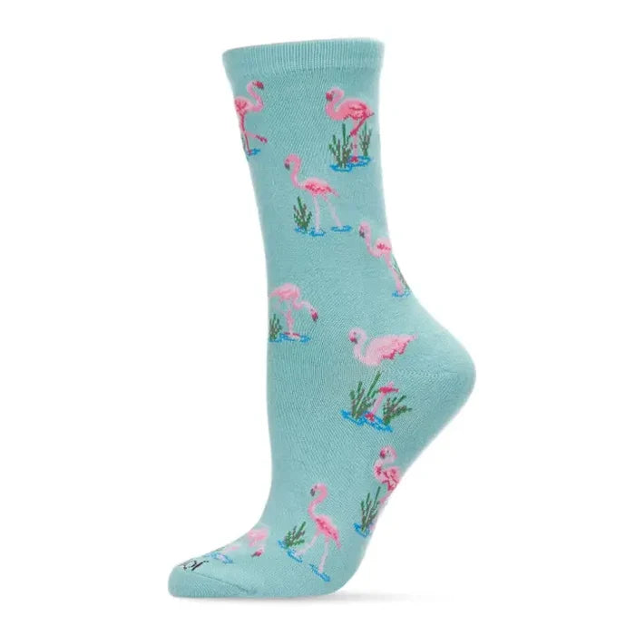 Feathered Frenzy Flamingo Bamboo Blend Crew Novelty Socks