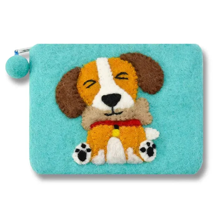 Felted Cute Dog Coin Purse Purple