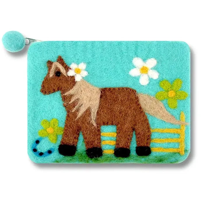 Felted Horse Coin Purse Aqua