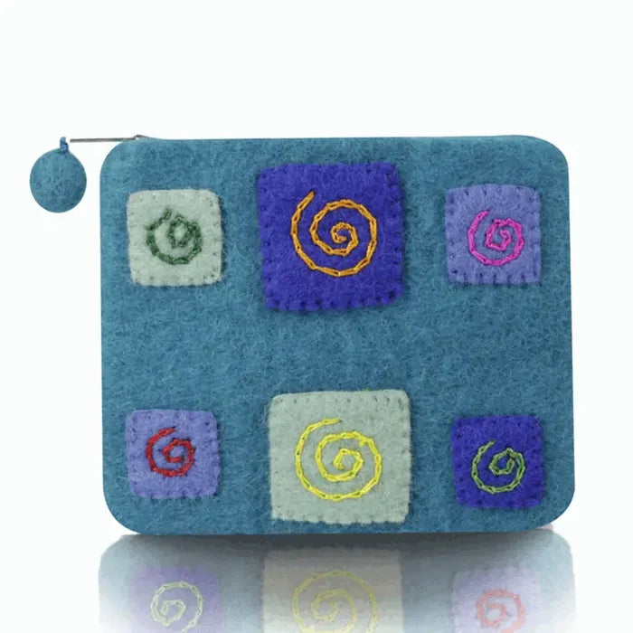 Felted Stitched and Hand Needle Coin Purse Turquoise