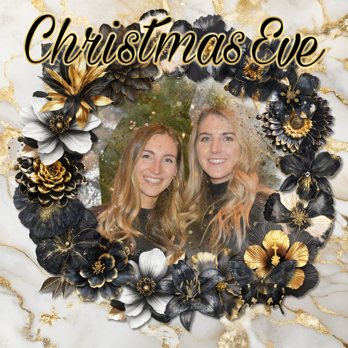 Celebrate all the special occasions in life with this beautiful bundle of black and gold embellishments, papers, and script alpha set by Lucky Girl Creative digital art. Great for wedding, anniversary, birthday, prom, black tie events, graduation, and more. Embellishments include a variety of flowers and black and gold scatters of stardust glitter. Papers include black and gold plus white and gold marble papers. Alpha is a beautiful black and gold script.