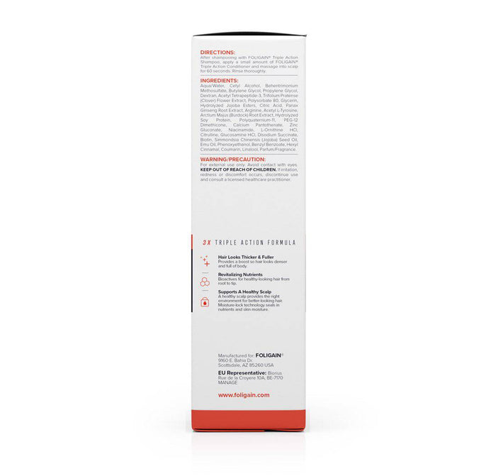 FOLIGAIN Triple Action Conditioner For Thinning Hair For Men with 2% Trioxidil - Foligain US