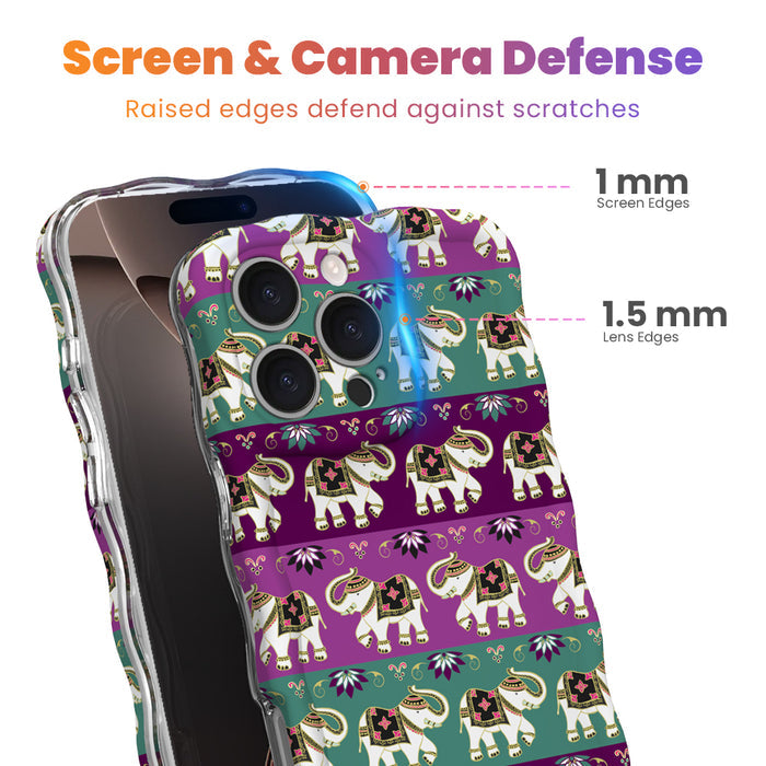 Fortune Parade Wavy Luxe MagSafe iPhone case with a colorful boho elephant parade print from Fancy Bands