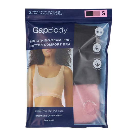 GapBody Women’s Seamless Cotton Comfort Sports Bra, True Black and Lilas Pink - Size S - 2 Pack