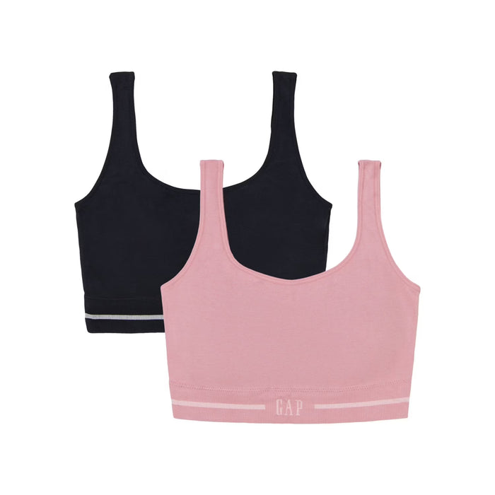 GapBody Women’s Seamless Cotton Comfort Sports Bra, True Black and Lilas Pink - Size L - 2 Pack
