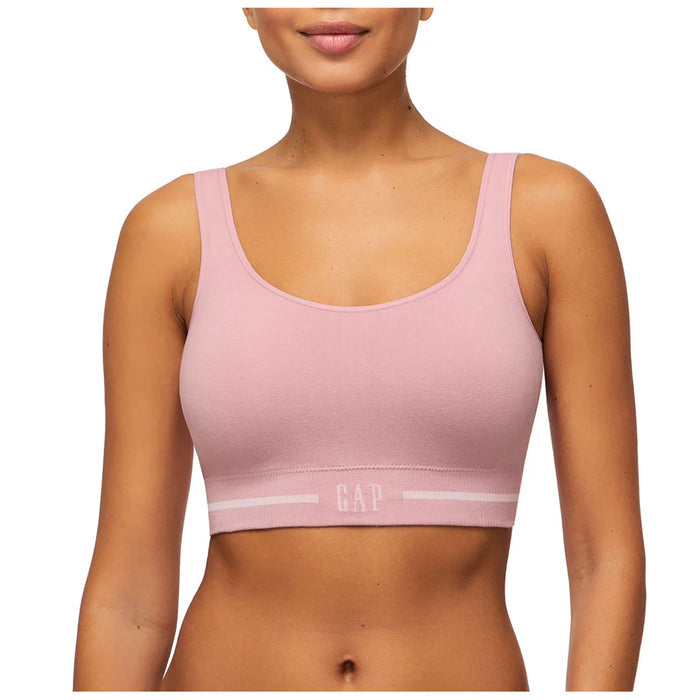 GapBody Women’s Seamless Cotton Comfort Sports Bra, True Black and Lilas Pink - Size L - 2 Pack