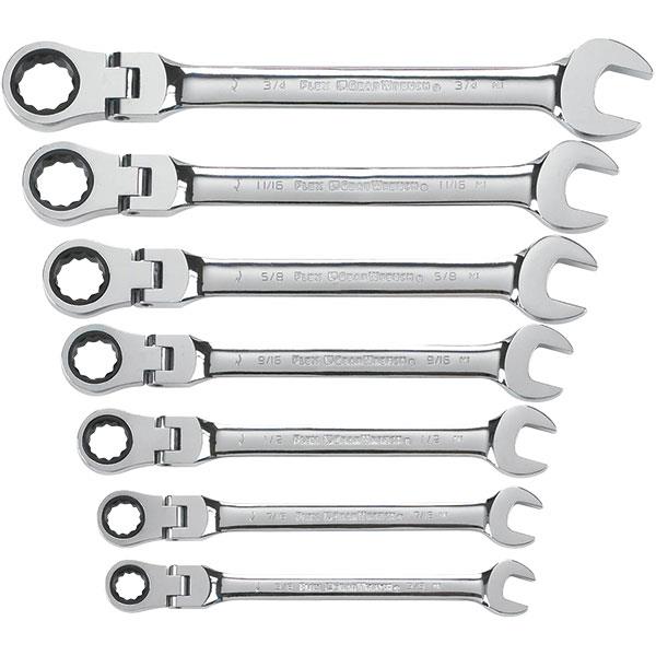 GearWrench 7-Piece, 12-Point Flex Head Ratcheting Combination Wrench Set, SAE