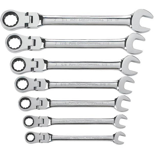 GearWrench 7-Piece, 12-Point Flex Head Ratcheting Combination Wrench Set, SAE