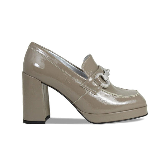 Genevieve: Taupe Patent Leather Boots Sole Bliss