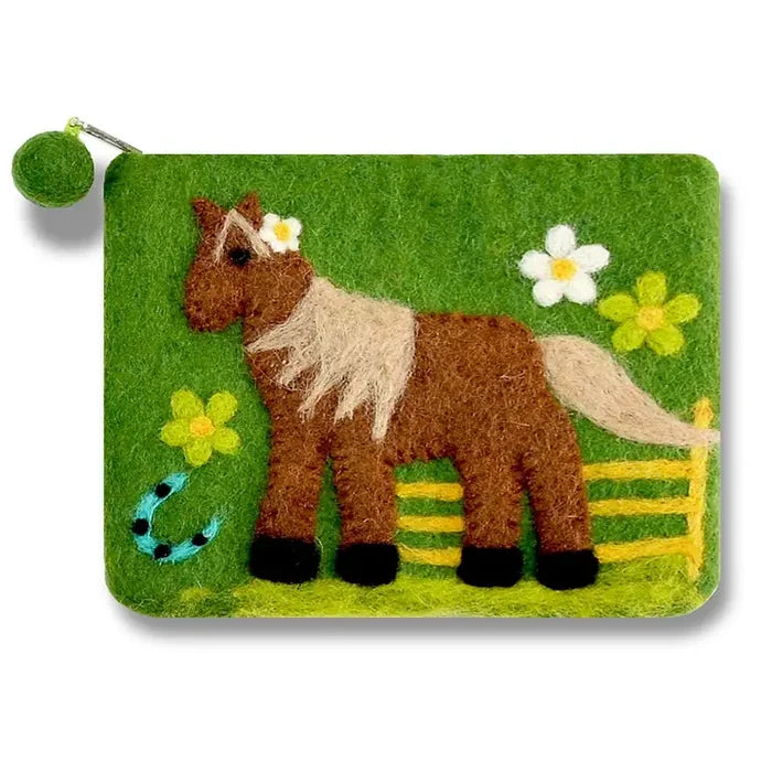 Green Felted Horse Coin Purse
