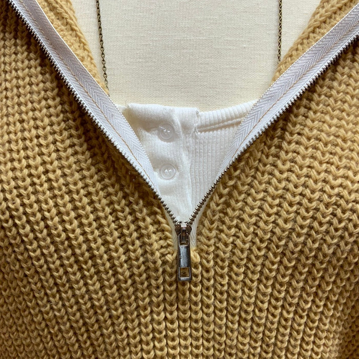 Half Zip Sweater (Mustard/Beige)