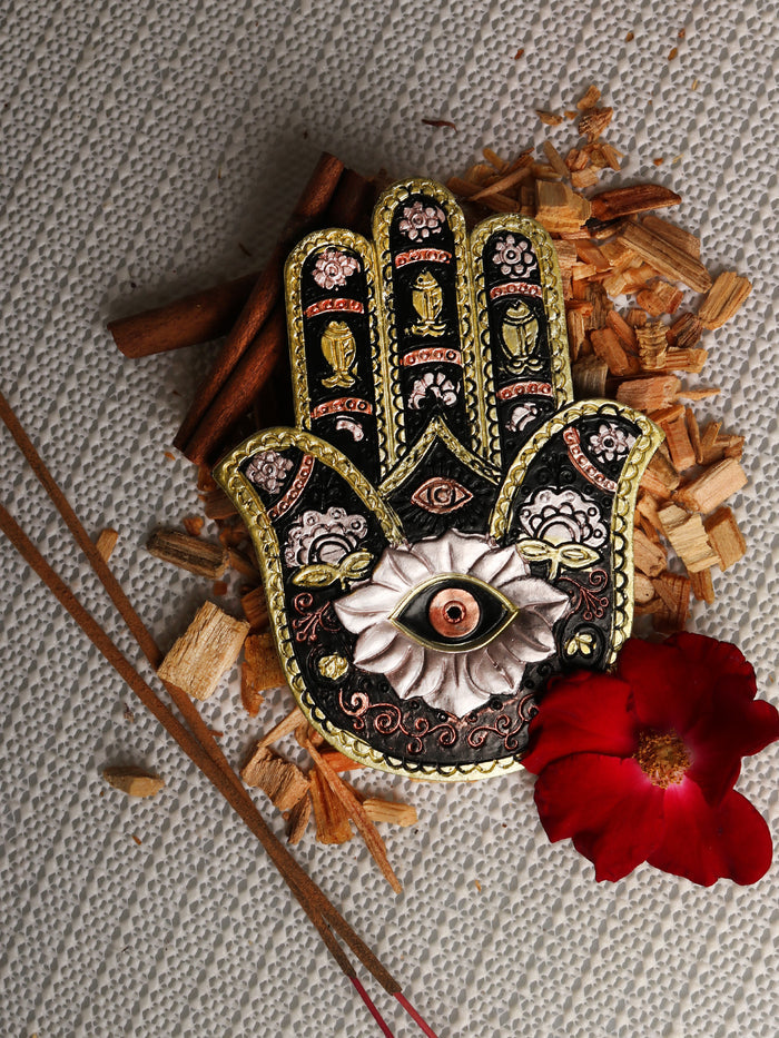 Hamsa Hand Gold Black Incense Holder | One Colour-Image 1