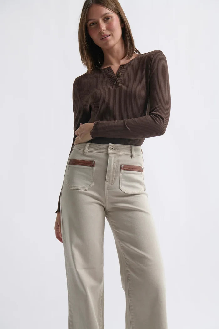 Kireina Harper Jean in Leather Pocket Sand