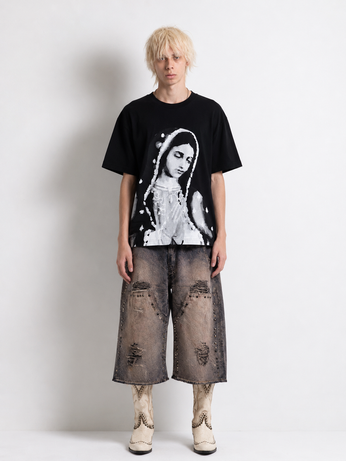 Heaven Virgen De Guadalupe/Arc Logo Tee  - Black/Cream