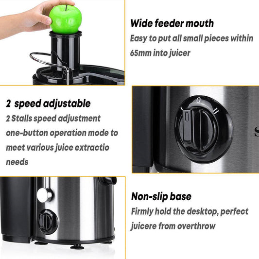 High-Power 800W Stainless Steel Electric Juicer