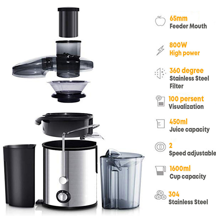 High-Power 800W Stainless Steel Electric Juicer