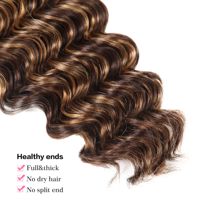 no split end brown piano highlight deep wave human hair bundles