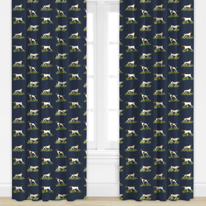 Dog patterned drape in navy blue by Camilla Moss