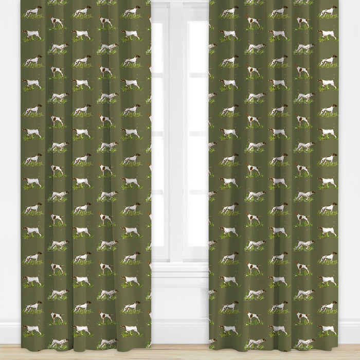 Dog patterned drape in dark green by Camilla Moss