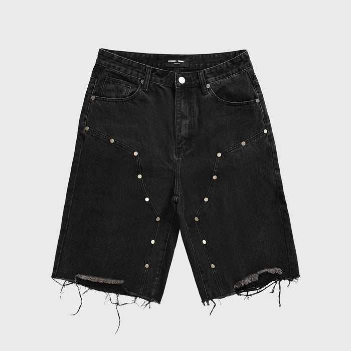 Homme + Femme "Arsenal" Studded Denim Shorts - Black