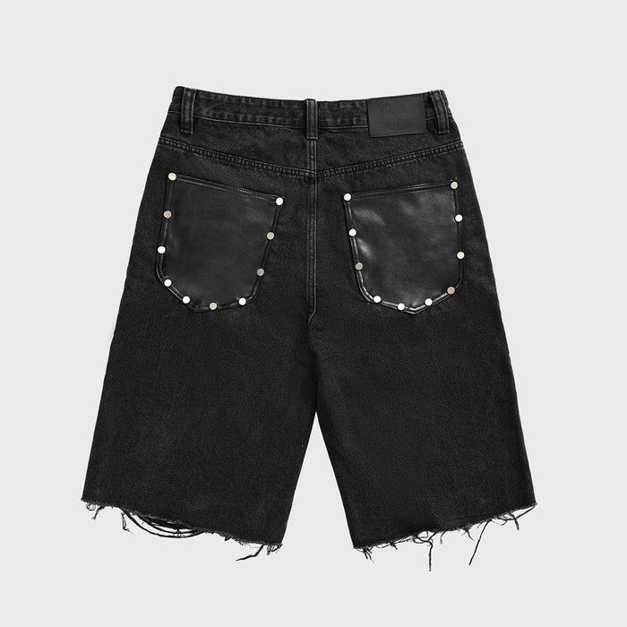 Homme + Femme "Arsenal" Studded Denim Shorts - Black