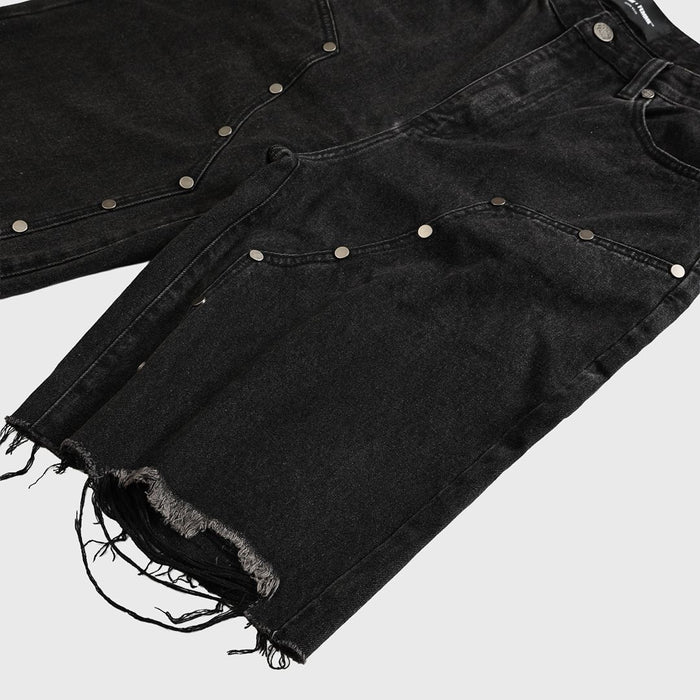 Homme + Femme "Arsenal" Studded Denim Shorts - Black