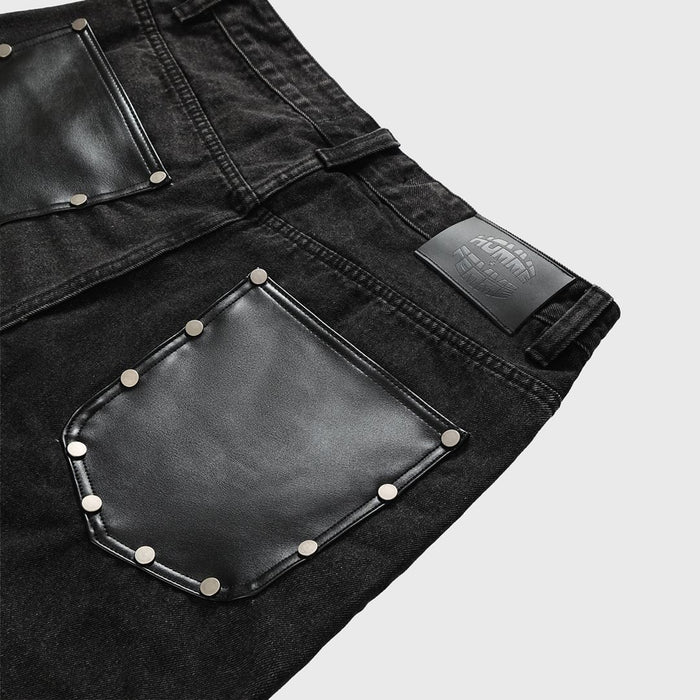 Homme + Femme "Arsenal" Studded Denim Shorts - Black