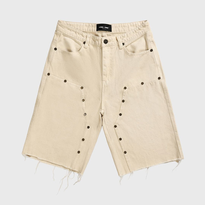 Homme + Femme "Arsenal" Studded Denim Shorts - Cream