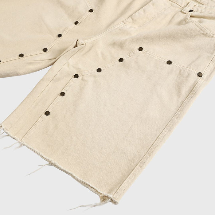 Homme + Femme "Arsenal" Studded Denim Shorts - Cream