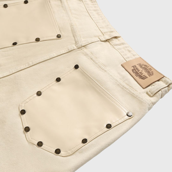 Homme + Femme "Arsenal" Studded Denim Shorts - Cream