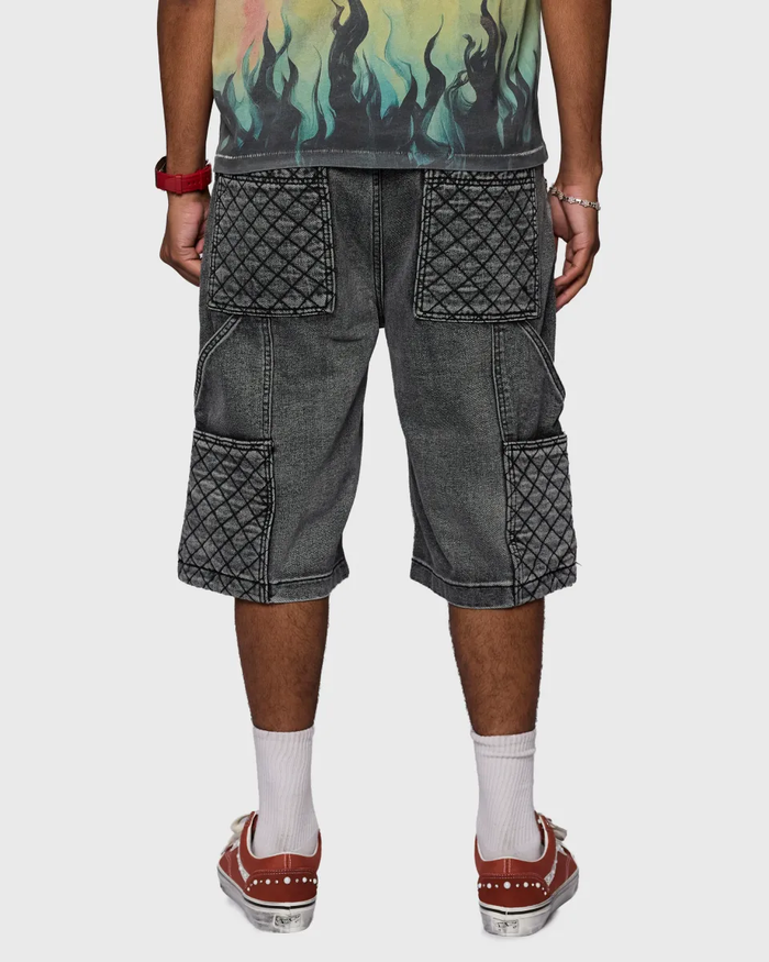 Homme + Femme "Atelier" Quilted Denim Shorts - Black