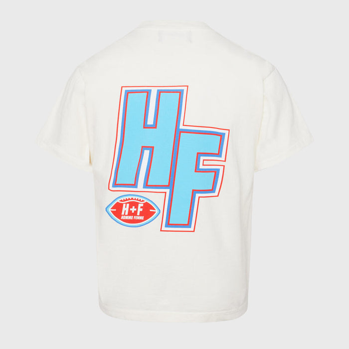 Homme + Femme Game Day Tee in Cream for men, featuring a classic crew neck and short sleeves, made from soft, comfortable fabric