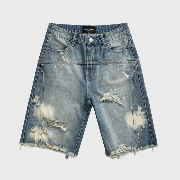 Homme + Femme "Nomad" Studded Denim Shorts - Blue
