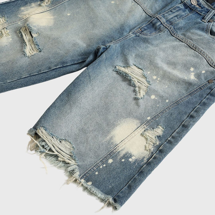 Homme + Femme "Nomad" Studded Denim Shorts - Blue