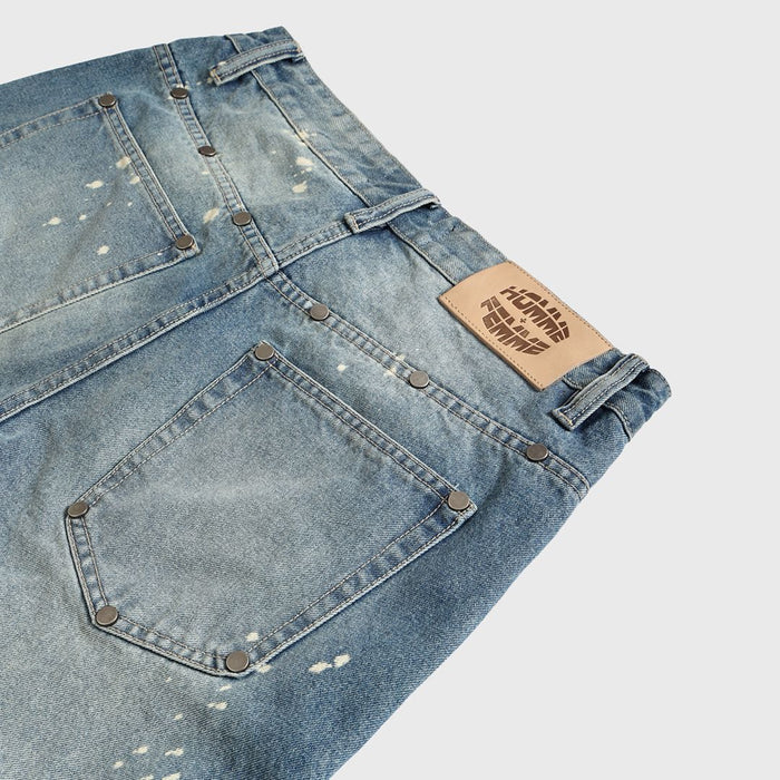 Homme + Femme "Nomad" Studded Denim Shorts - Blue