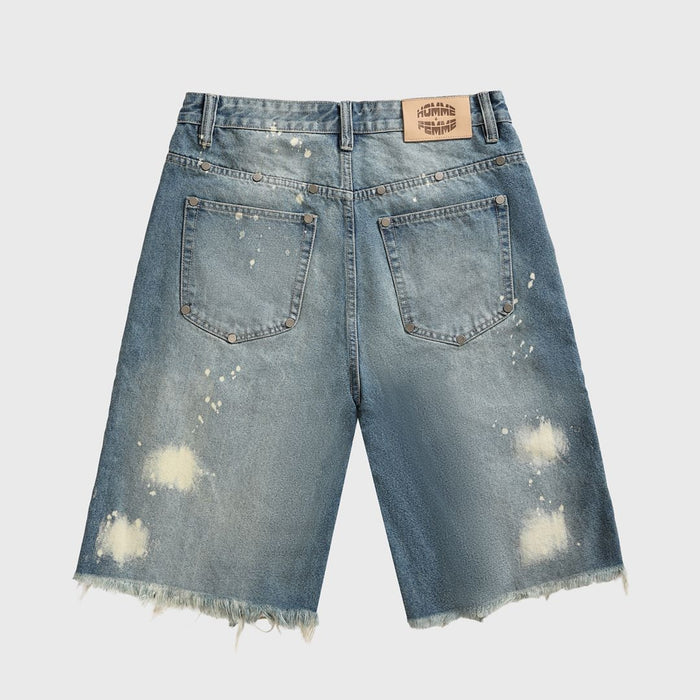 Homme + Femme "Nomad" Studded Denim Shorts - Blue