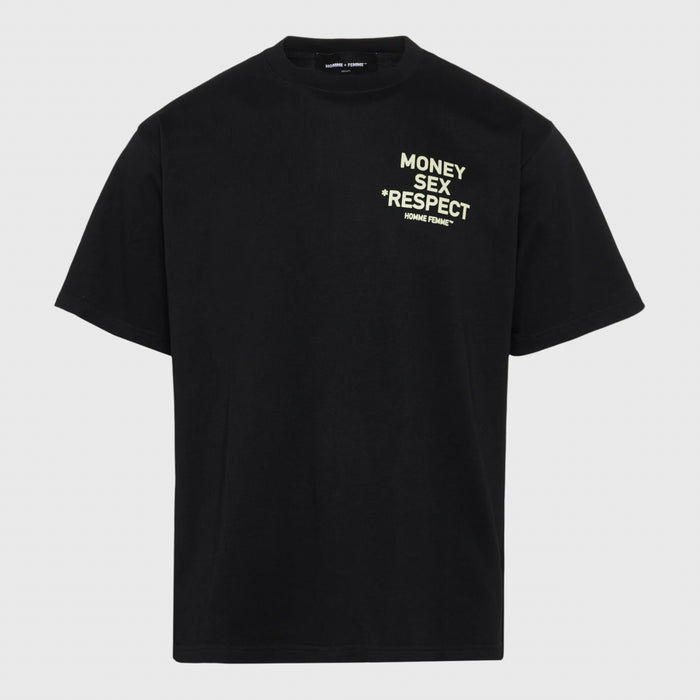 Unisex Homme + Femme Respect Tee in Black & Cream colorway, showcasing stylish and versatile design
