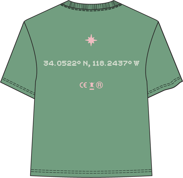 Stylish unisex green and pink graphic tee with rib cage design by Homme + Femme