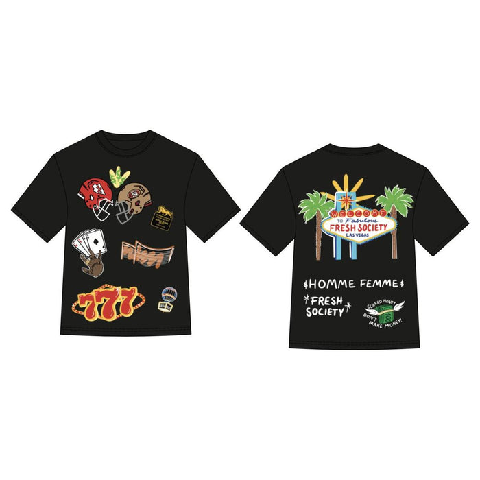 Stylish woman pairing Homme + Femme Superbowl Tee - Black with denim