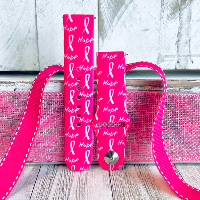 Hope Print Silicone Band For Samsung Watch — Wear it as a small daily reminder of strength, support, and community—the soft pink Hope motif stays bright through every step.