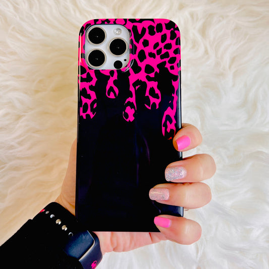 Hot Pink Black Leopard Drip Phone Case For iPhone