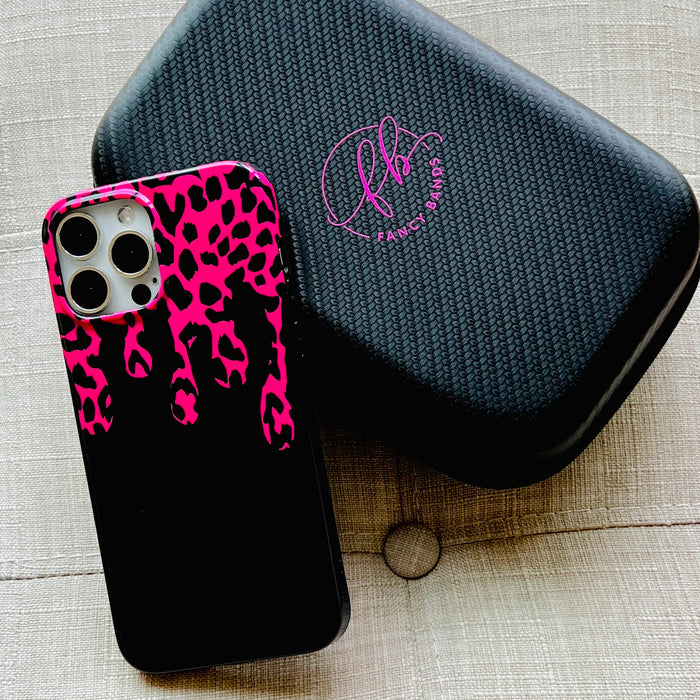 Hot Pink Black Leopard Drip Phone Case For iPhone
