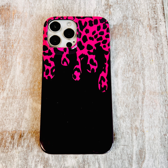 Hot Pink Black Leopard Drip Phone Case For iPhone