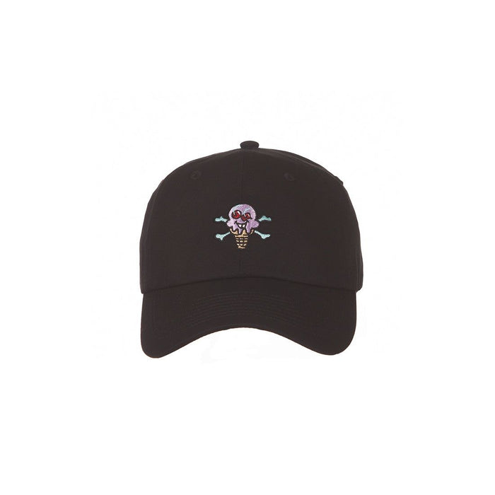 Black dad hat with Cones N Bones logo, perfect for ice cream lovers