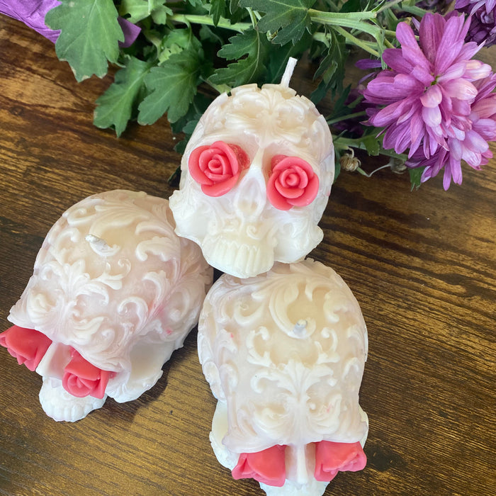Spring flower marbled LIMITED EDITION Filigree Skull Shaped Candle