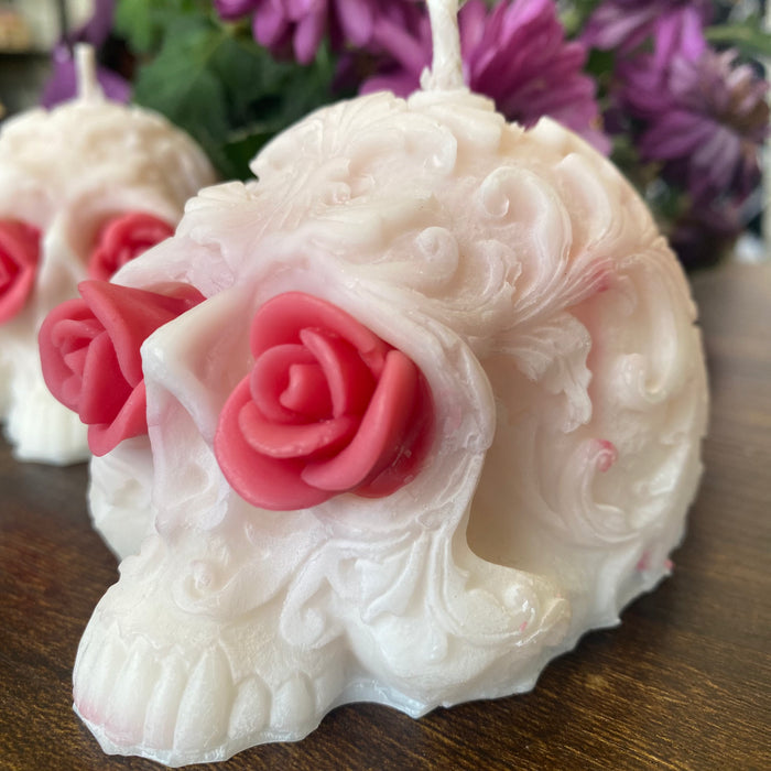 Spring flower marbled LIMITED EDITION Filigree Skull Shaped Candle